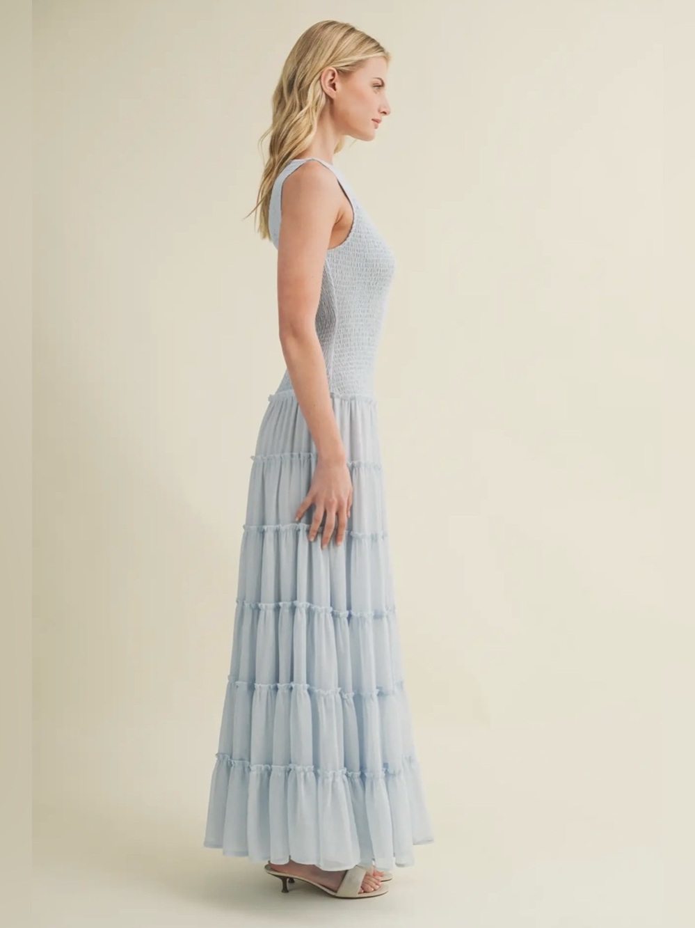 NWT Mustard Seed | Smocked Boat Neckline | Boho Blue Flowy Romantic Maxi Dress - Picture 4 of 6